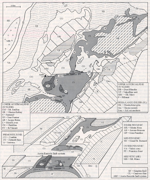 Tectonic map and block-diagram of the Aosta valley and surrounding areas