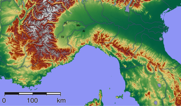Relief image of north west Italy and adjacent region.