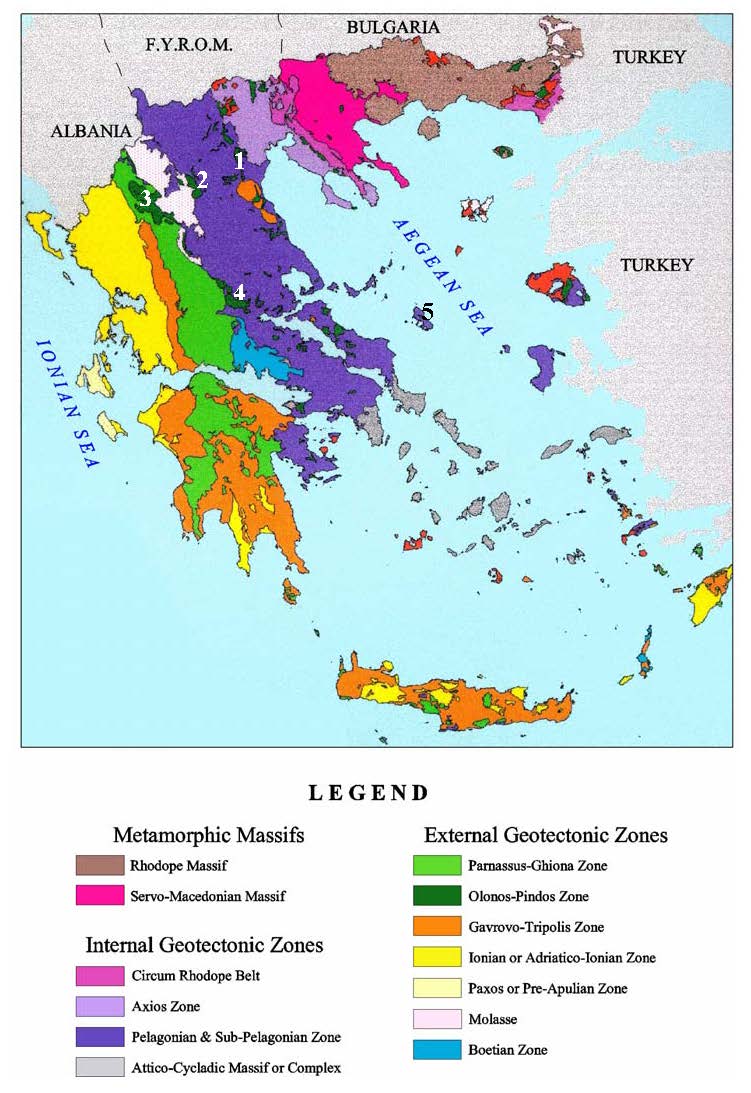 Main geotectonic units of the Hellenides based on Mountrakis [1992].