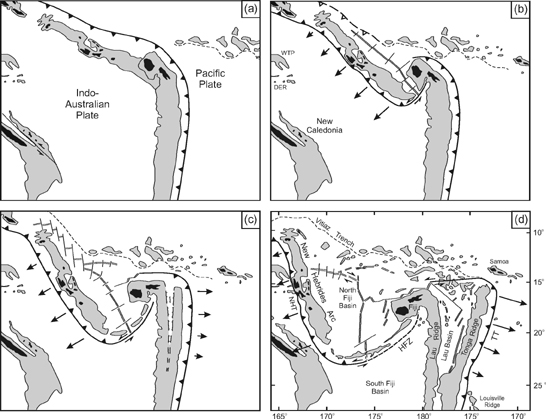 Tectonic reconstruction of the New Hebrides - Tonga region