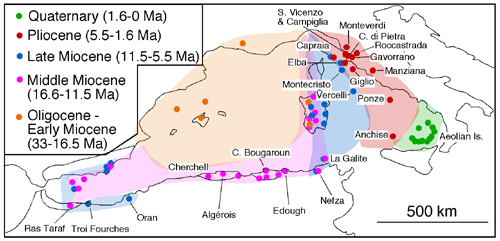 Distribution of volcanic rocks