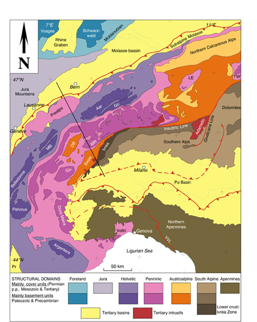 Tectonic map of the Western Alps (modified from Berthelsen, 1992b).