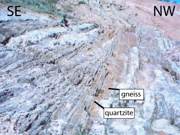 Gneiss interlayered with quartzite