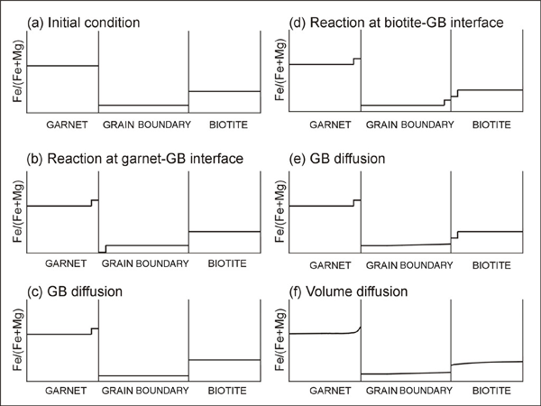 Evolution of concentraion profiles after each subprocess (GB: grain boundary).
