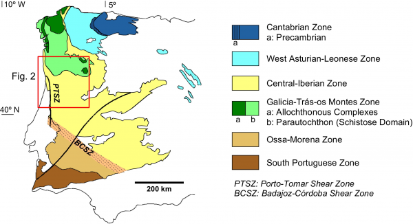 Major geotectonic zones of the Iberian Massif