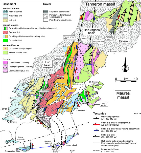 Simplified geological map of the Maures massif