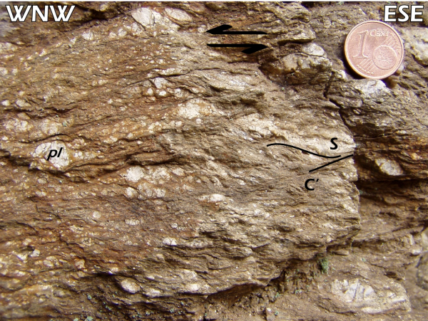 Mylonites in the gneisses of the HGMC, SW Gallura.