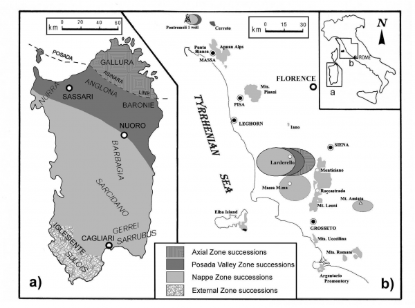 Geological relationships between the Variscan units of Sardinia and of the Northern Apennines