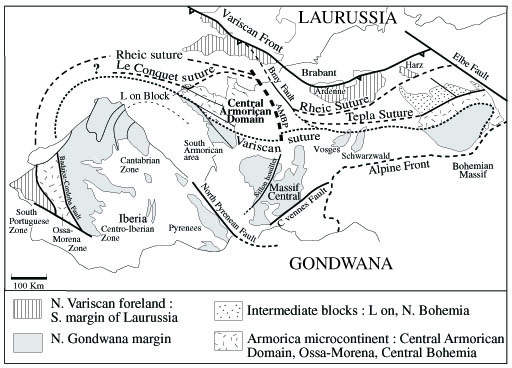 General zonation of the Medio-European Paleozoic Belt