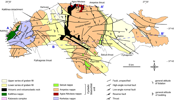 Simplified geological and tectonic map of Samos Island