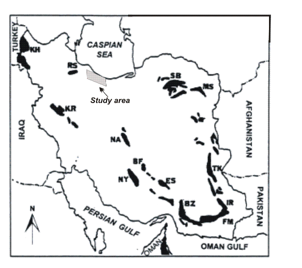 Distribution of the ophiolite belts in Iran