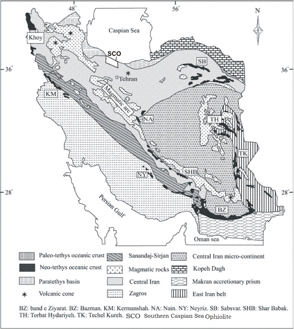Location of the SCO ophiolites in Iran