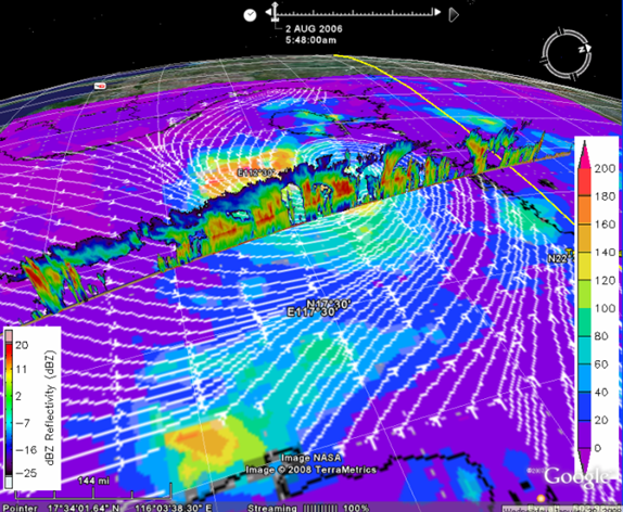 Integration of CloudSat vertical data with typhoon Prapiroon on 02 August, 2008 from TRMM