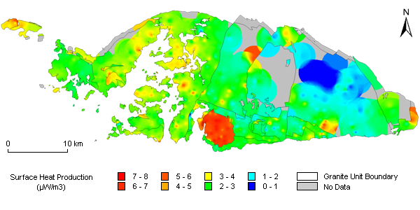 Surface Heat Production map of Galway Granite.