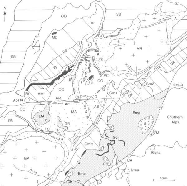 Tectono-metamorphic setting of the Western Austroalpine-Penninic wedge in the Aosta valley and surrounding areas.