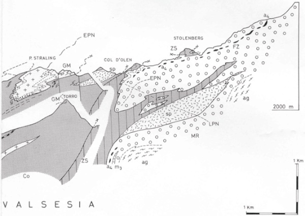 Recumbent backfolding in southern Monte Rosa massi.