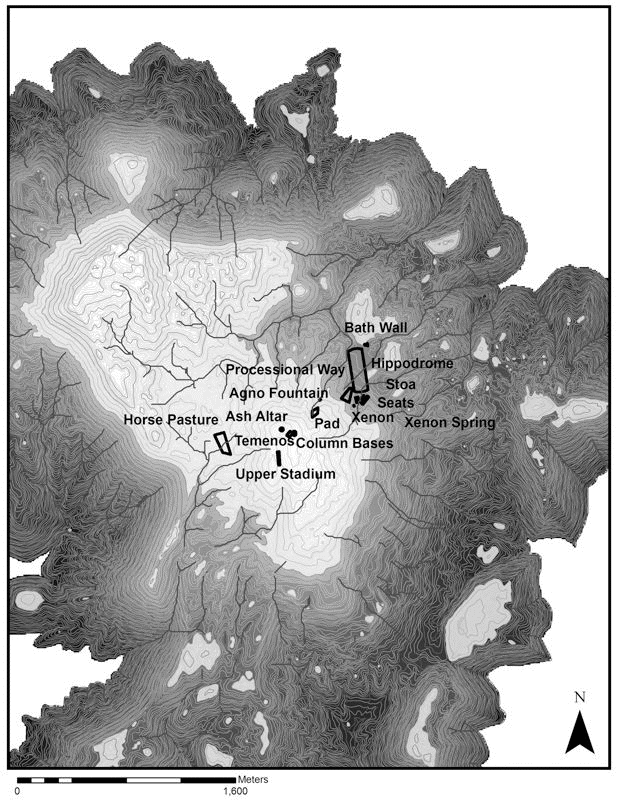 Topographic map of Sanctuary of Zeus, showing archaelogical elements