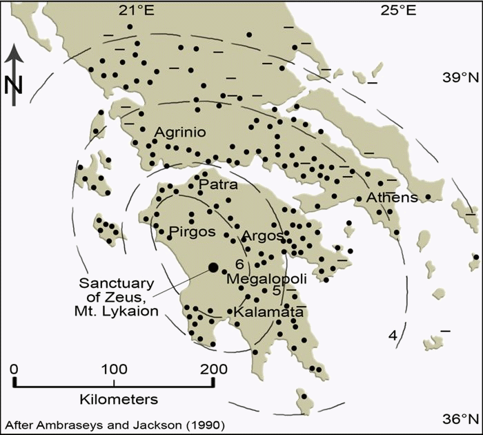 Map showing impact of Megalopolis earthquake.