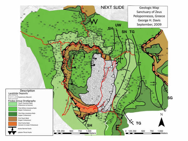 Geologic map of the Sanctuary of Zeus, Mt. Lykaion.