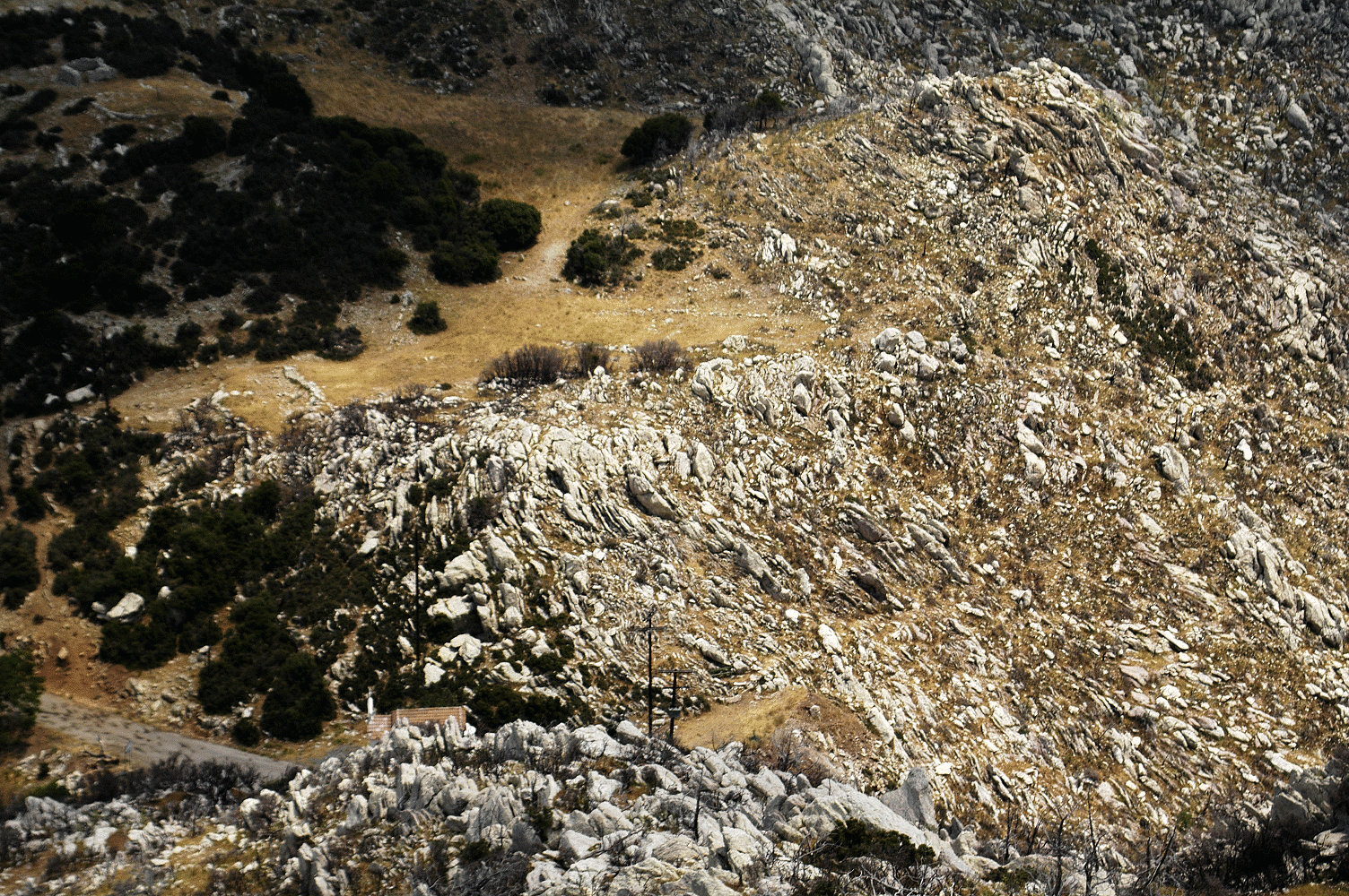 View of St. Nicholas Chapel, and Stop C, from above.