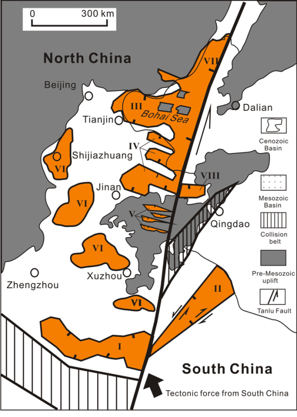 Distribution of the Mesozoic basins in the North China