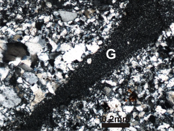 Late phase gouge on early cataclastic rock
