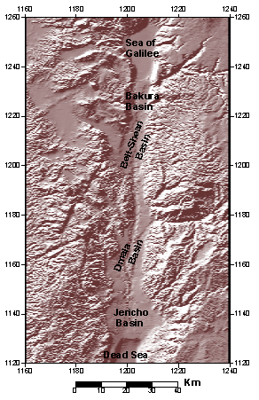Shaded relief topography image of the Jordan Valley Basin