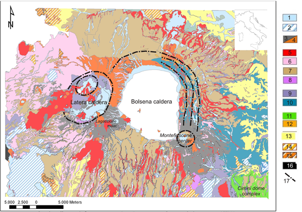 Geological sketch map of the Vulsini district (Roman Magmatic Province).