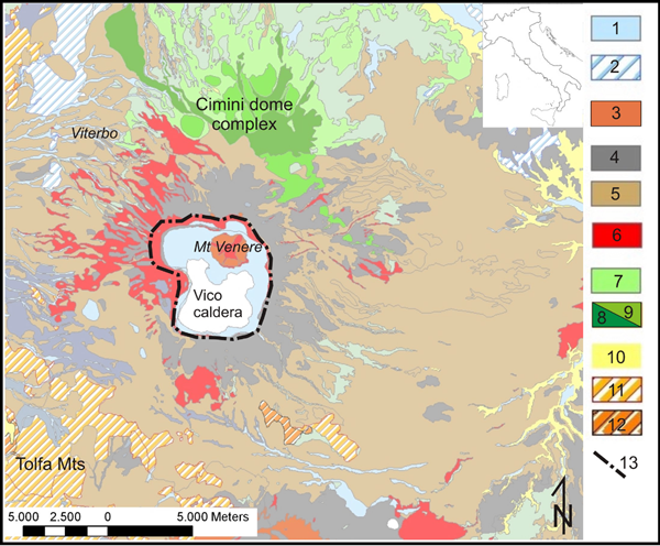 Geological sketch map of the Vico district (Roman Magmatic Province).
