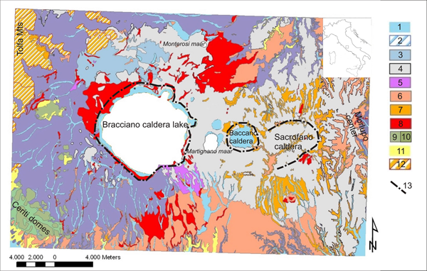 Geological sketch map of the Sabatini district (Roman Magmatic Province).