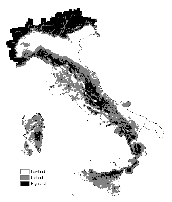 Map of Italian topography