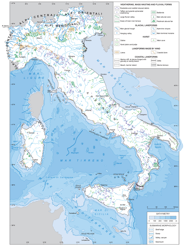 Italy surface processes and coastal-marine landforms.