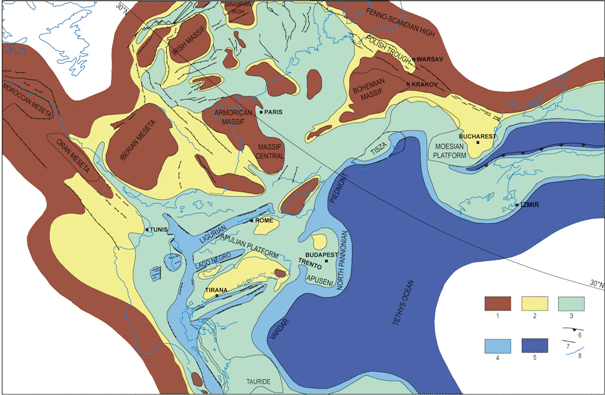 Late Triassic paleogeographic map
