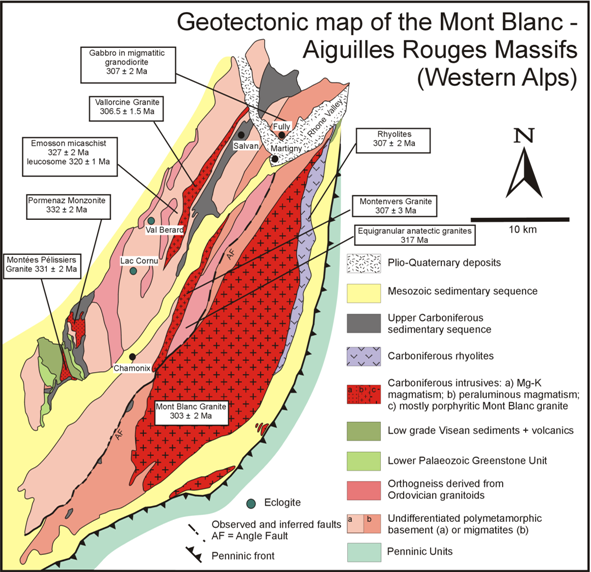 Mont Blanc - Aiguilles Rouges Massifs: geotectonic map