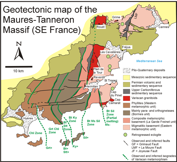 Maures and Tanneron Massifs: geotectonic map