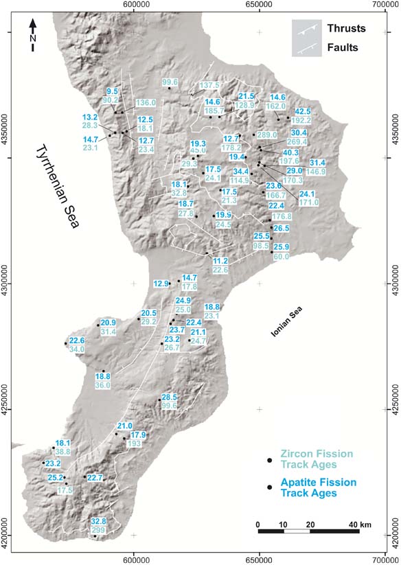 Distribution of thermochronological data in Calabria