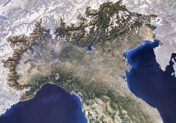 Satellite image of northern Italy.