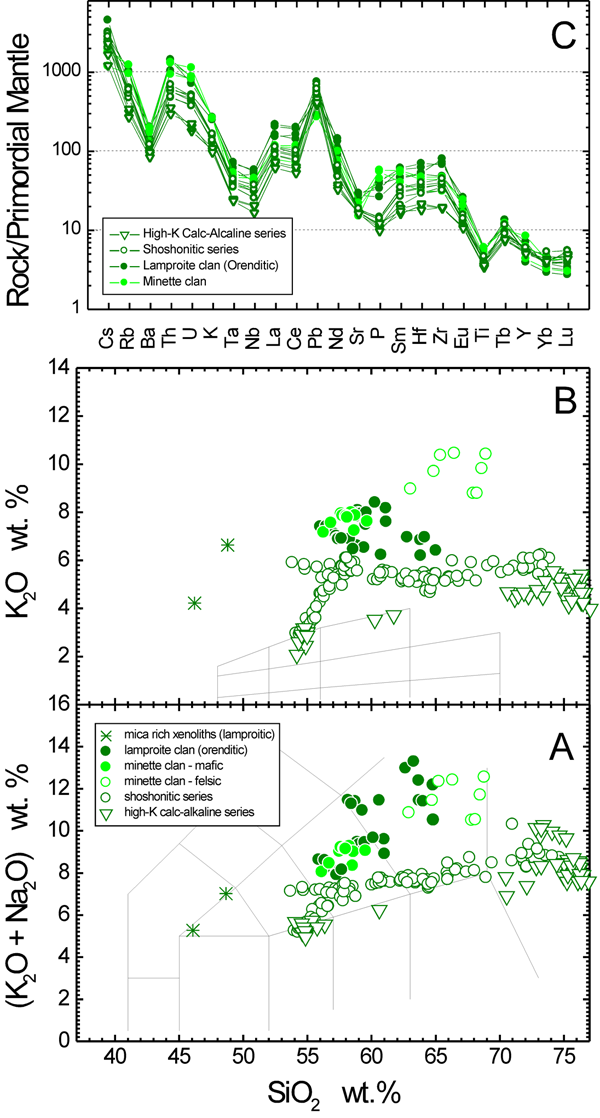 Classification and incompatible trace element characteristics of Tuscan Magmatic Province