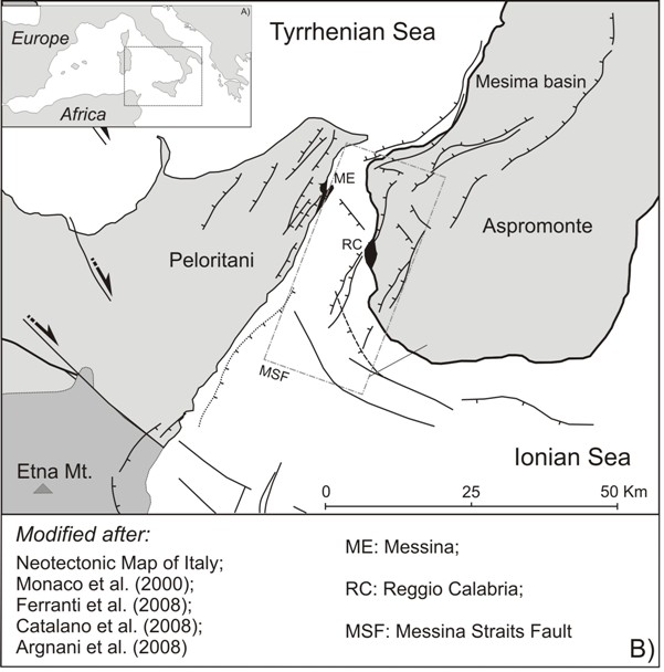 Schematic map of Messina Strait