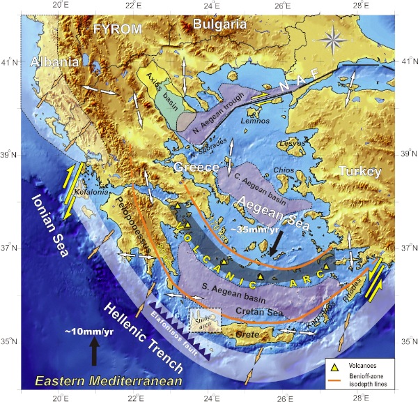 Schematic geotectonic map of the broader Aegean area