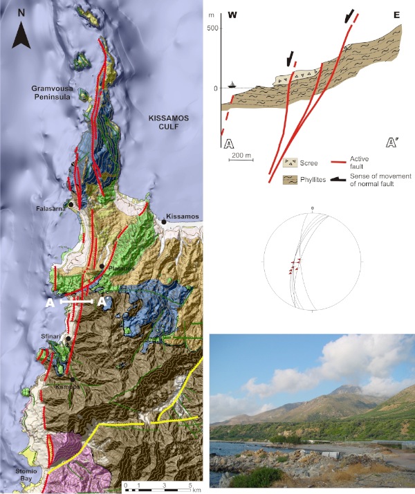Neotectonic-geological map and geological cross-section of the Western Crete fault zone