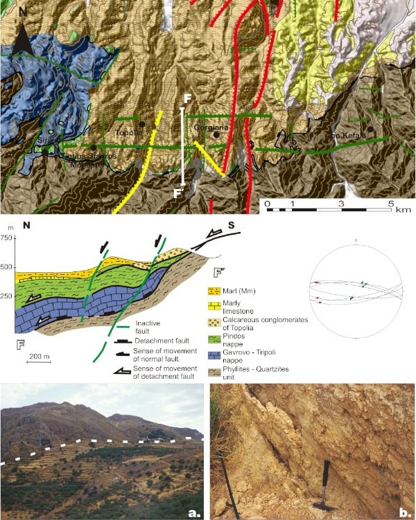 Neotectonic-geological map and geological cross-section of the Topolia fault zone