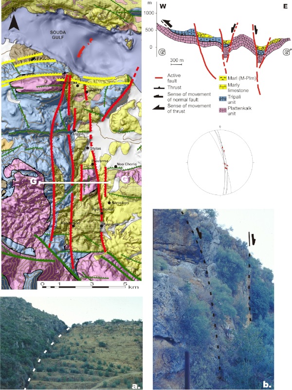 Neotectonic-geological map and geological cross-section of the Zacharias - Pemonia fault zone