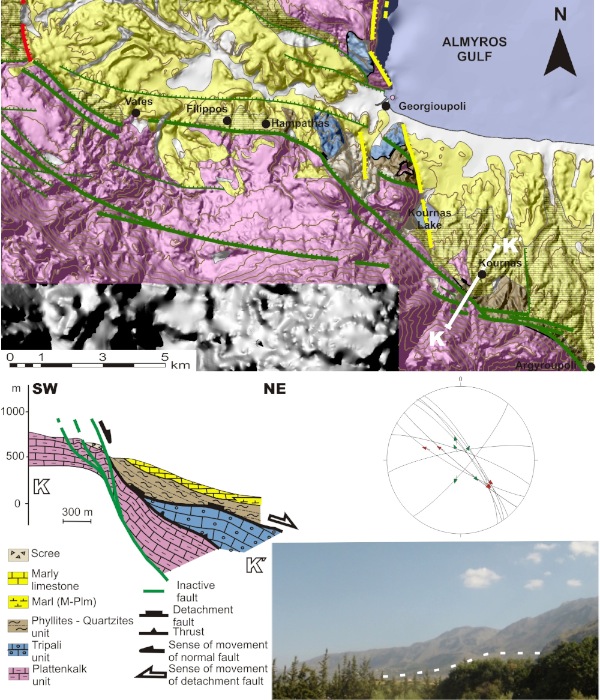 Neotectonic-geological map and geological cross-section of the Argiroupoli - Kournas - Habathas fault zone