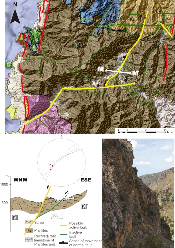 Neotectonic-geological map and geological cross-section of the Xiropotamos - Elos - Myloi fault zone