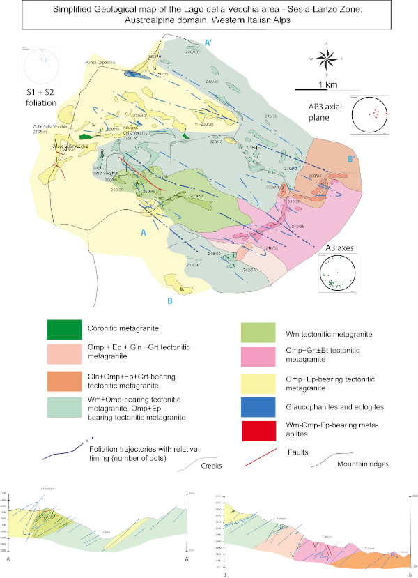 Simplified geological-structural map of the Lago della Vecchia area. Original field survey at scale 1:5.000.