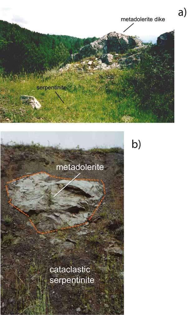 Examples of outcrops of metadolerite dikes in the study area.