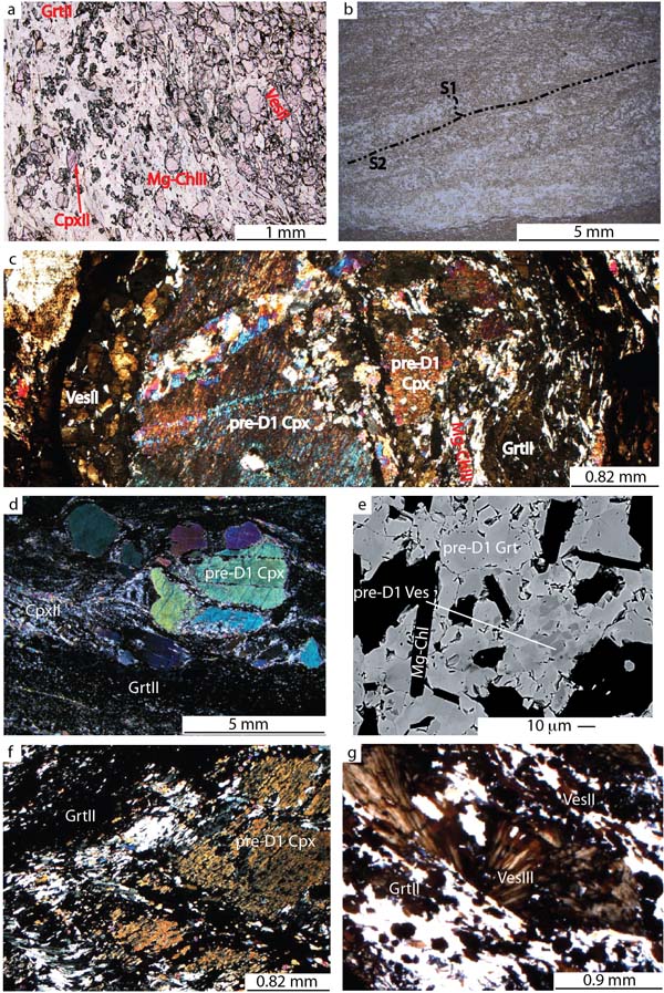 Pre-Alpine and Alpine microstructures in vesuvianite-bearing rodingites.