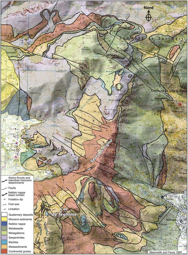 Geological-structural map of the Serra di Pigno area (modified after Malavieille, 1981).