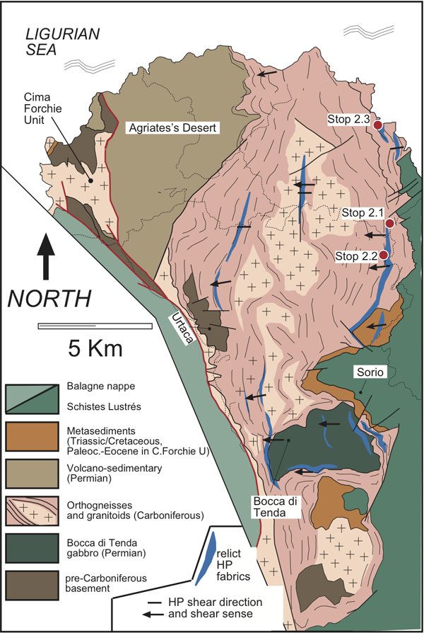 Geological map of the Tenda massif